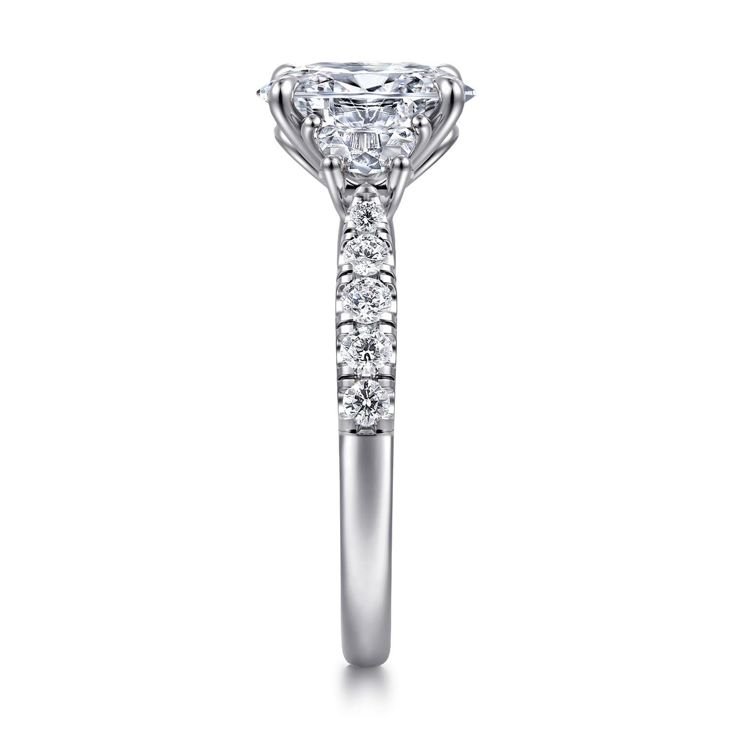 Dee - 14K White Gold Oval Three Stone Lotus Diamond Engagement Ring - 0.6 ct - Shot 4