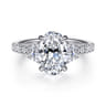 Dee - 14K White Gold Oval Three Stone Lotus Diamond Engagement Ring - 0.65 ct