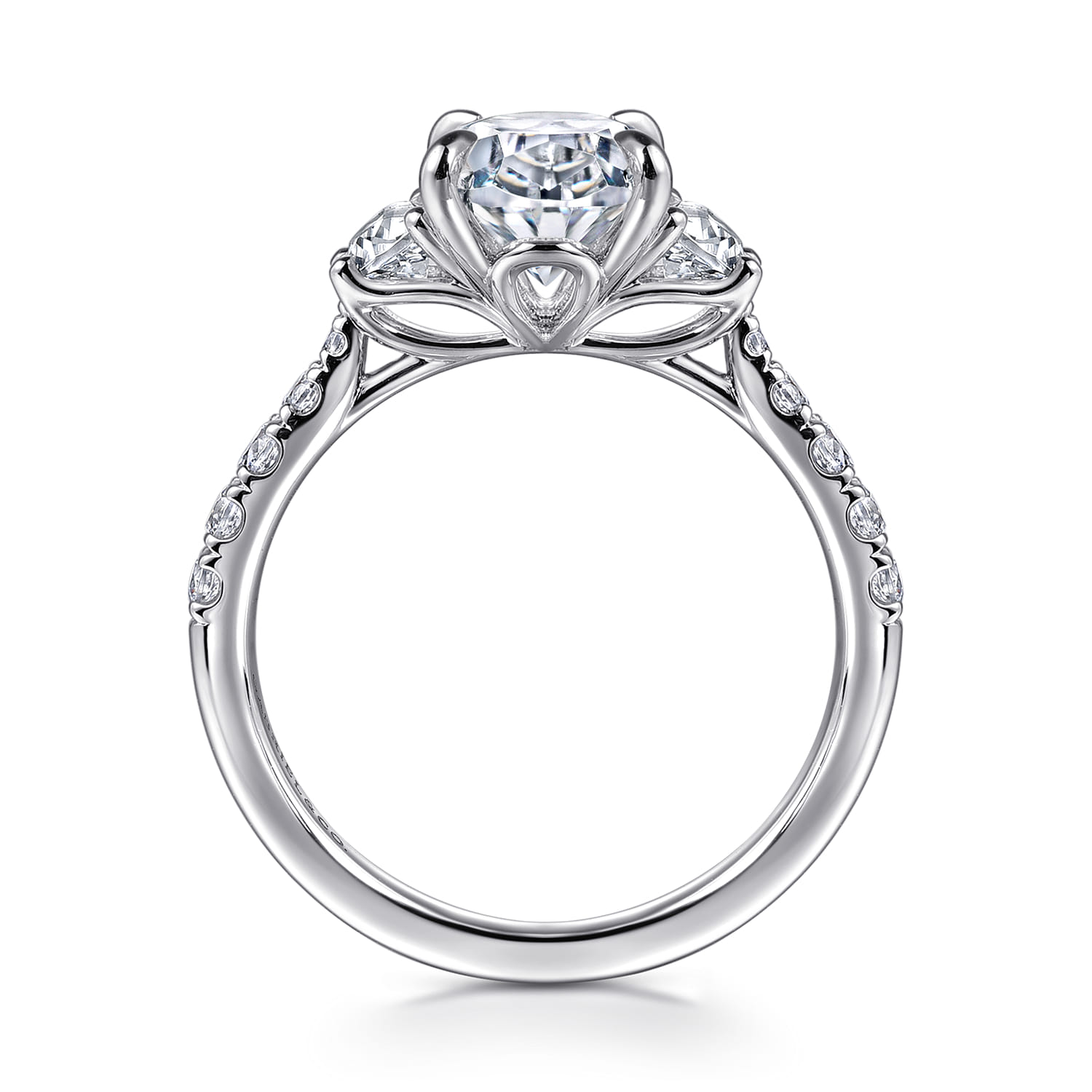Dee - 14K White Gold Oval Three Stone Lotus Diamond Engagement Ring - 0.65 ct - Shot 2