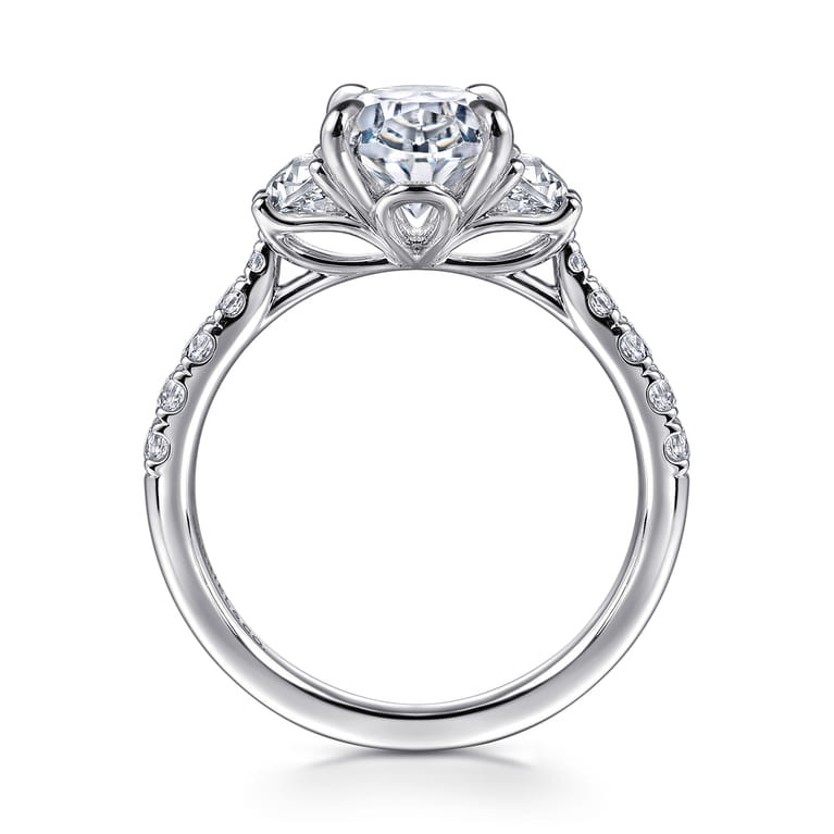Dee - 14K White Gold Oval Three Stone Lotus Diamond Engagement Ring - 0.65 ct - Shot 2