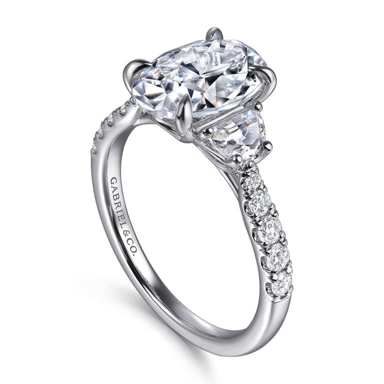 Dee - 14K White Gold Oval Three Stone Lotus Diamond Engagement Ring - 0.65 ct - Shot 3