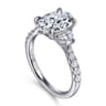 Dee - 14K White Gold Oval Three Stone Lotus Diamond Engagement Ring - 0.65 ct