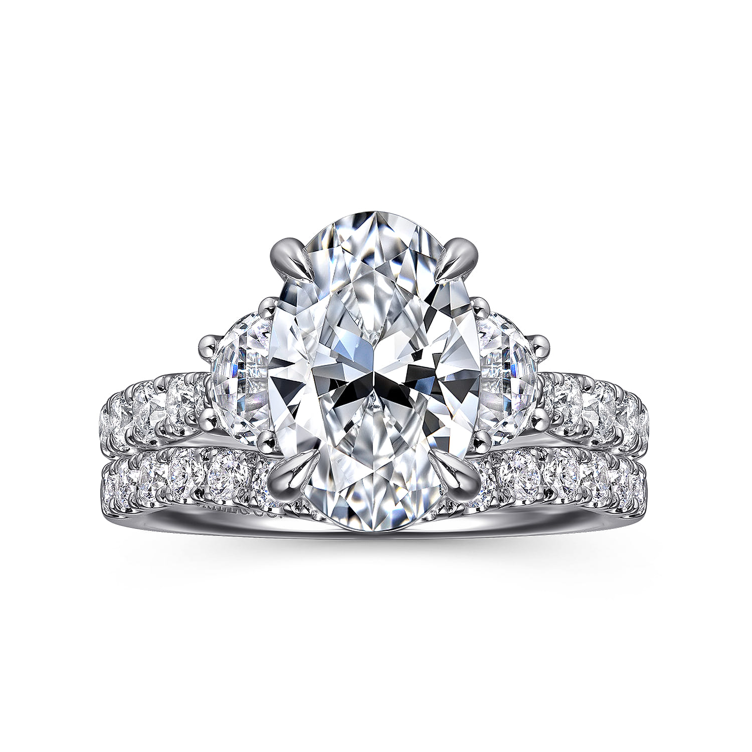 Dee - 14K White Gold Oval Three Stone Lotus Diamond Engagement Ring - 0.65 ct - Shot 4