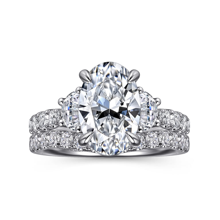 Dee - 14K White Gold Oval Three Stone Lotus Diamond Engagement Ring - 0.65 ct - Shot 4