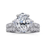 Dee - 14K White Gold Oval Three Stone Lotus Diamond Engagement Ring - 0.65 ct
