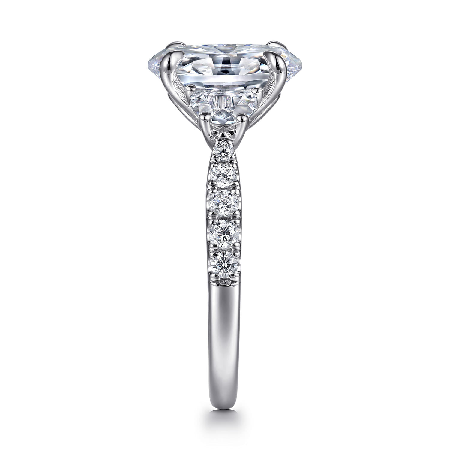 Dee - 14K White Gold Oval Three Stone Lotus Diamond Engagement Ring - 0.65 ct - Shot 5