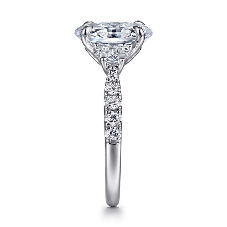 Dee - 14K White Gold Oval Three Stone Lotus Diamond Engagement Ring - 0.65 ct - Shot 5