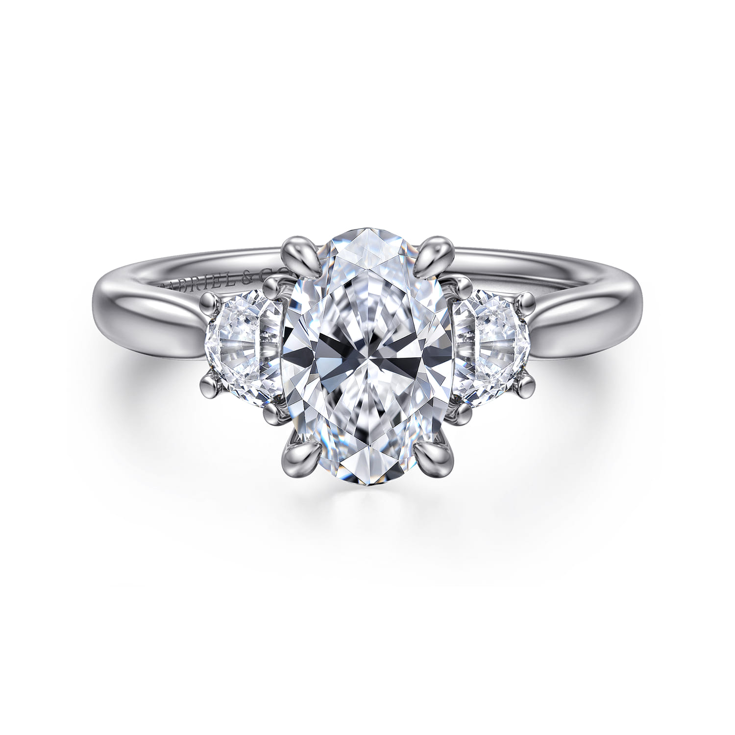 Devon - 14K White Gold Oval Three Stone Lotus Diamond Engagement Ring - 0.38 ct - Shot 1