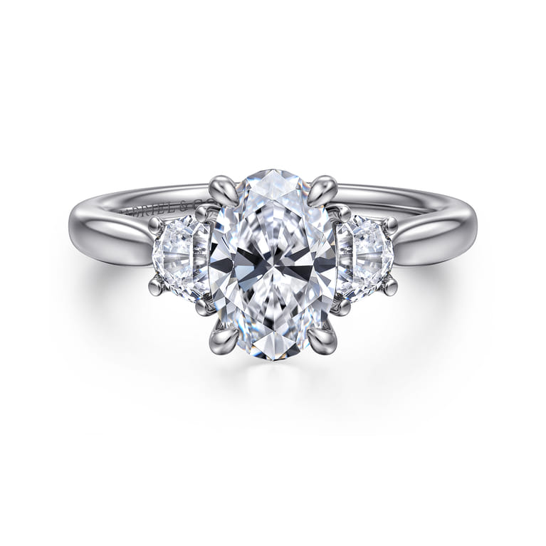 Devon - 14K White Gold Oval Three Stone Lotus Diamond Engagement Ring - 0.38 ct - Shot 1