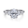 Devon - 14K White Gold Oval Three Stone Lotus Diamond Engagement Ring - 0.38 ct