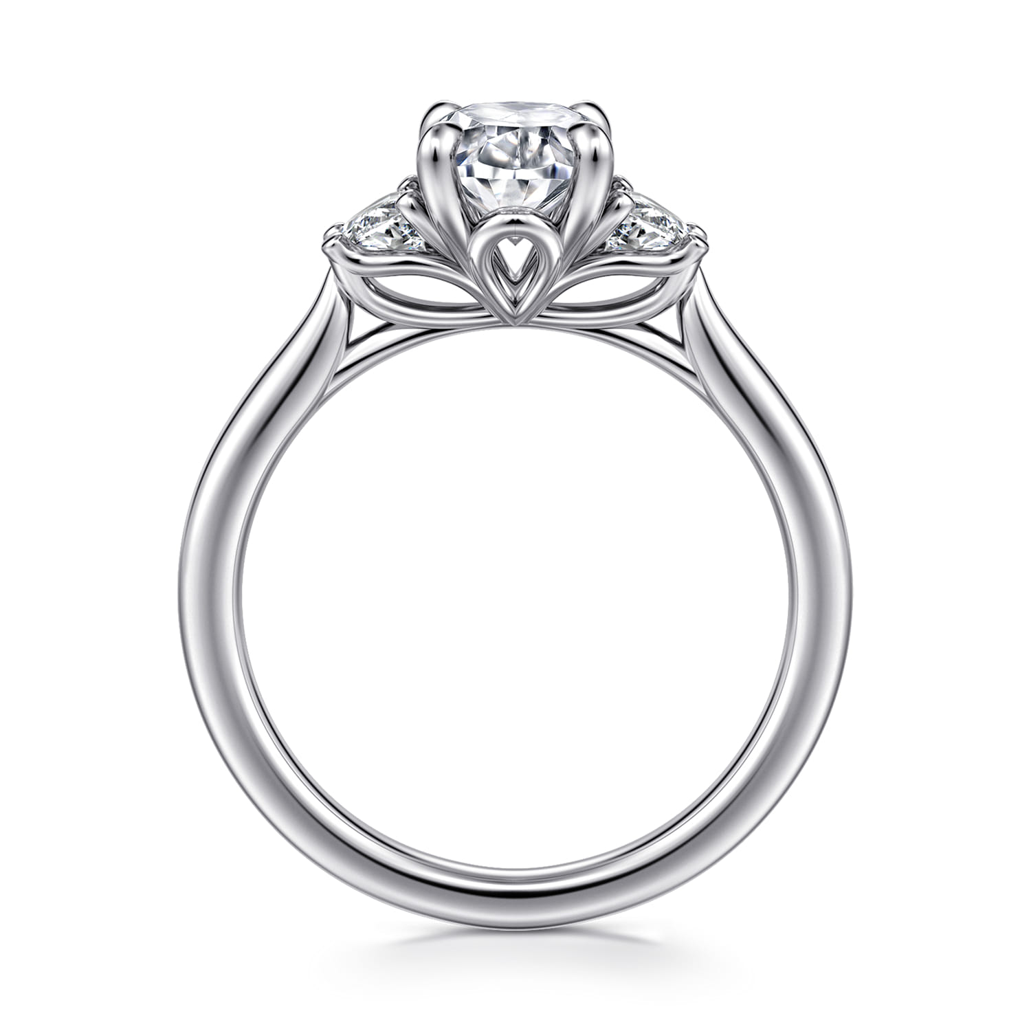 Devon - 14K White Gold Oval Three Stone Lotus Diamond Engagement Ring - 0.38 ct - Shot 2