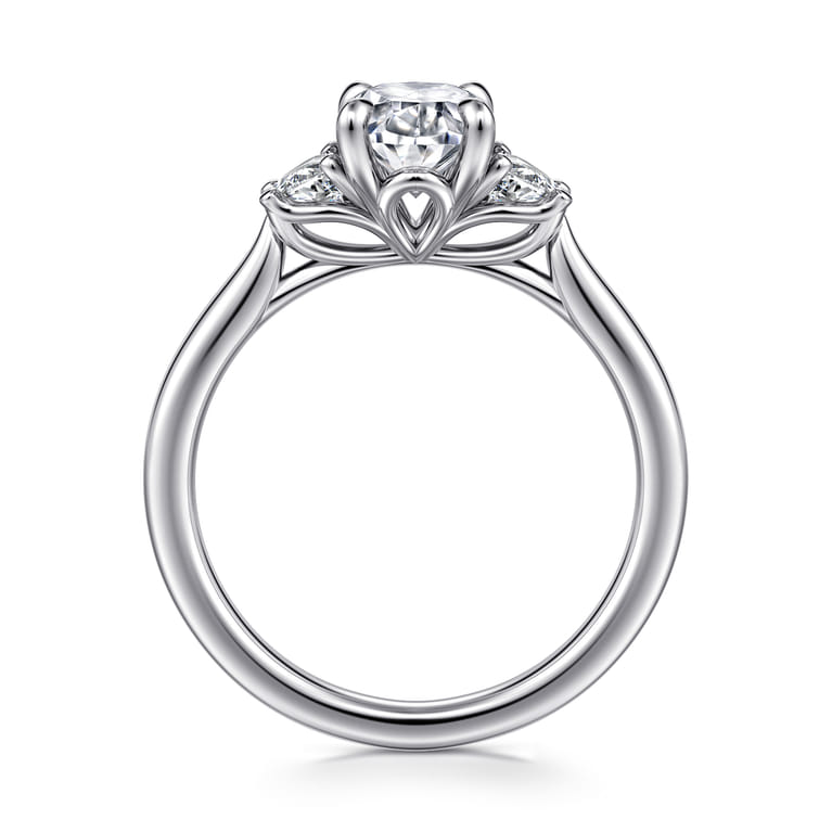 Devon - 14K White Gold Oval Three Stone Lotus Diamond Engagement Ring - 0.38 ct - Shot 2