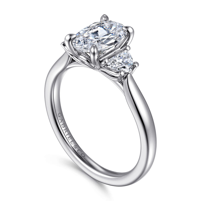 Devon - 14K White Gold Oval Three Stone Lotus Diamond Engagement Ring - 0.38 ct - Shot 3