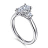 Devon - 14K White Gold Oval Three Stone Lotus Diamond Engagement Ring - 0.38 ct