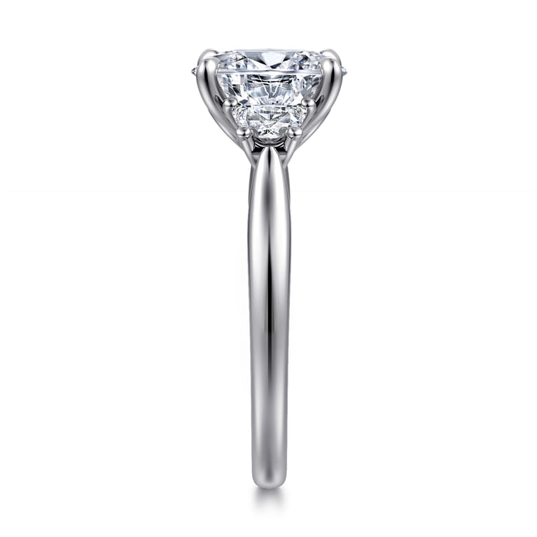 Devon - 14K White Gold Oval Three Stone Lotus Diamond Engagement Ring - 0.38 ct - Shot 4
