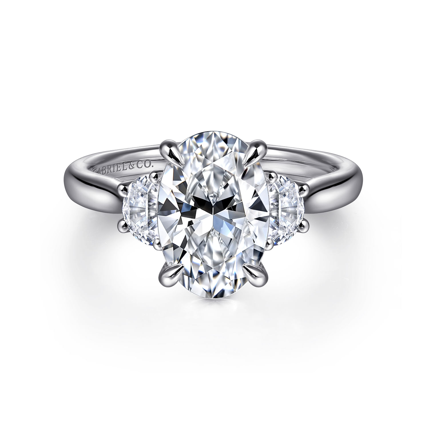 Devon - 14K White Gold Oval Three Stone Lotus Diamond Engagement Ring - 0.4 ct - Shot 1