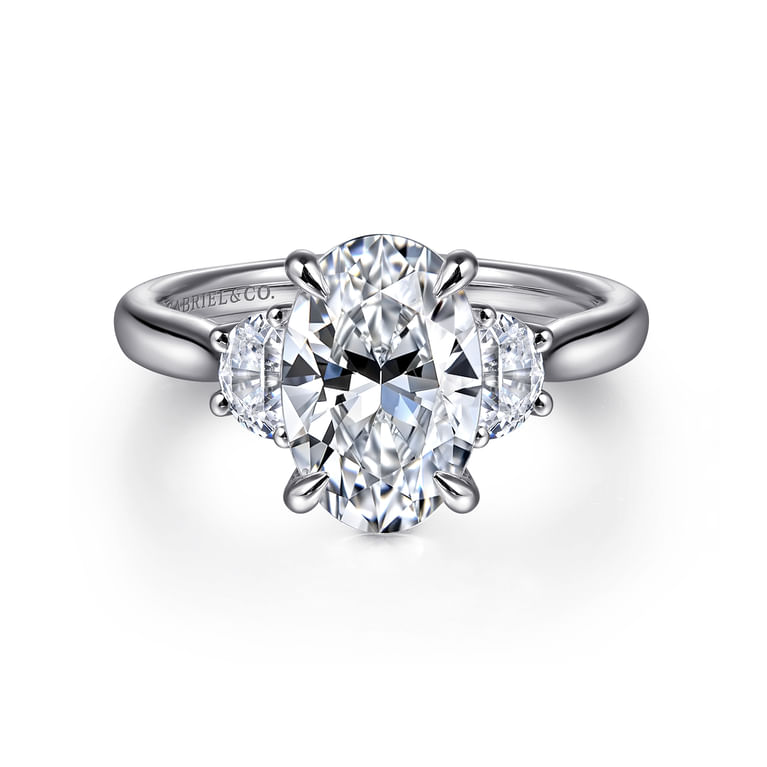 Devon - 14K White Gold Oval Three Stone Lotus Diamond Engagement Ring - 0.4 ct