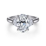 Devon - 14K White Gold Oval Three Stone Lotus Diamond Engagement Ring - 0.4 ct