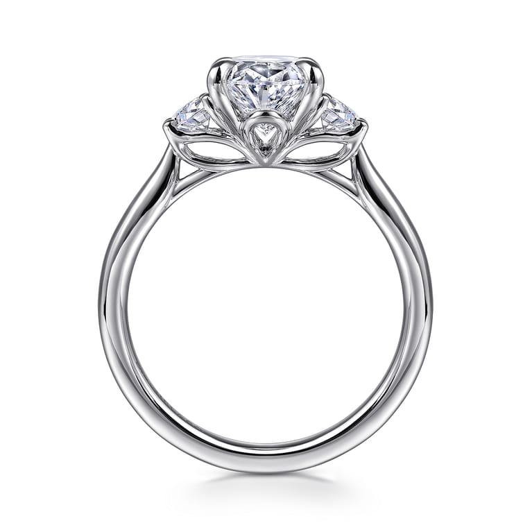 Devon - 14K White Gold Oval Three Stone Lotus Diamond Engagement Ring - 0.4 ct - Shot 2
