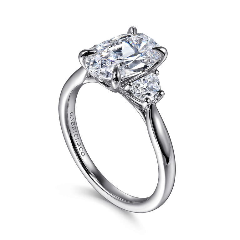 Devon - 14K White Gold Oval Three Stone Lotus Diamond Engagement Ring - 0.4 ct - Shot 3