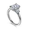 Devon - 14K White Gold Oval Three Stone Lotus Diamond Engagement Ring - 0.4 ct