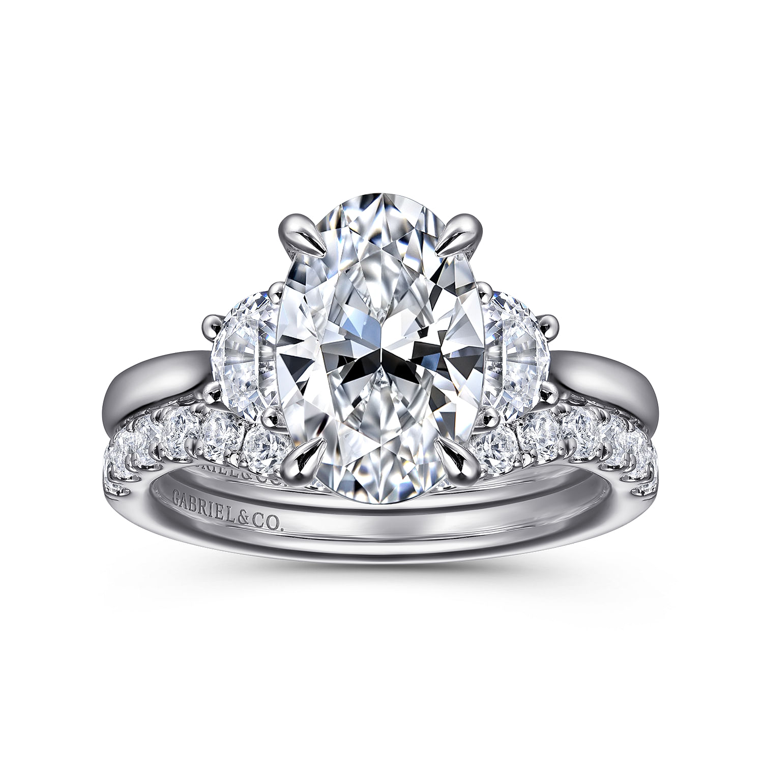 Devon - 14K White Gold Oval Three Stone Lotus Diamond Engagement Ring - 0.4 ct - Shot 4