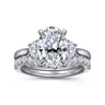 Devon - 14K White Gold Oval Three Stone Lotus Diamond Engagement Ring - 0.4 ct