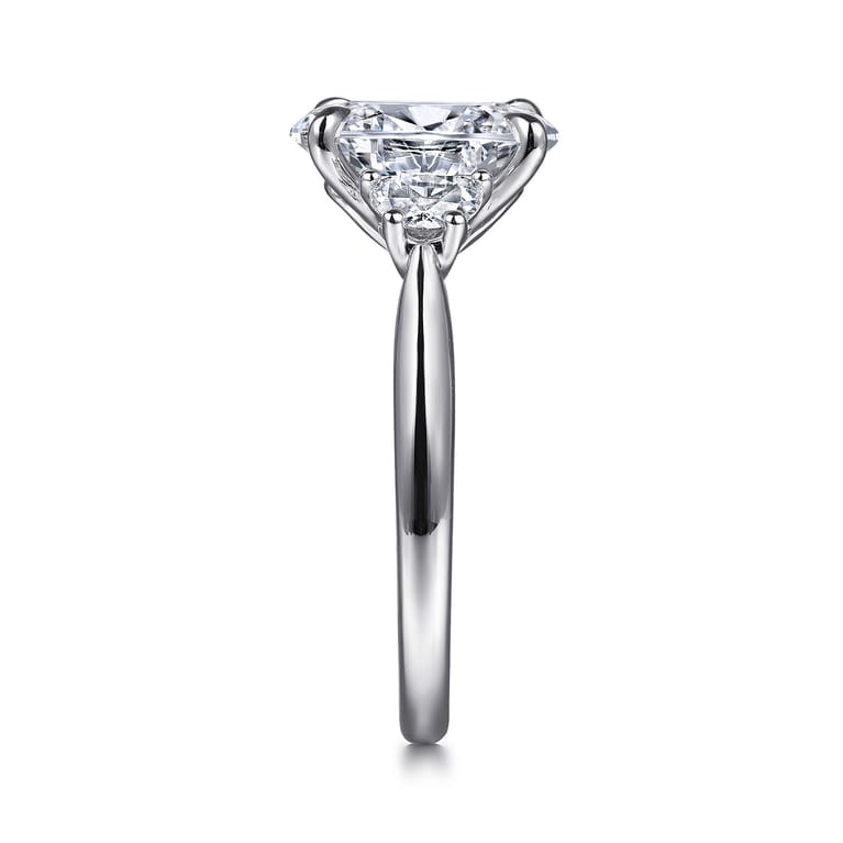 Devon - 14K White Gold Oval Three Stone Lotus Diamond Engagement Ring - 0.4 ct - Shot 5