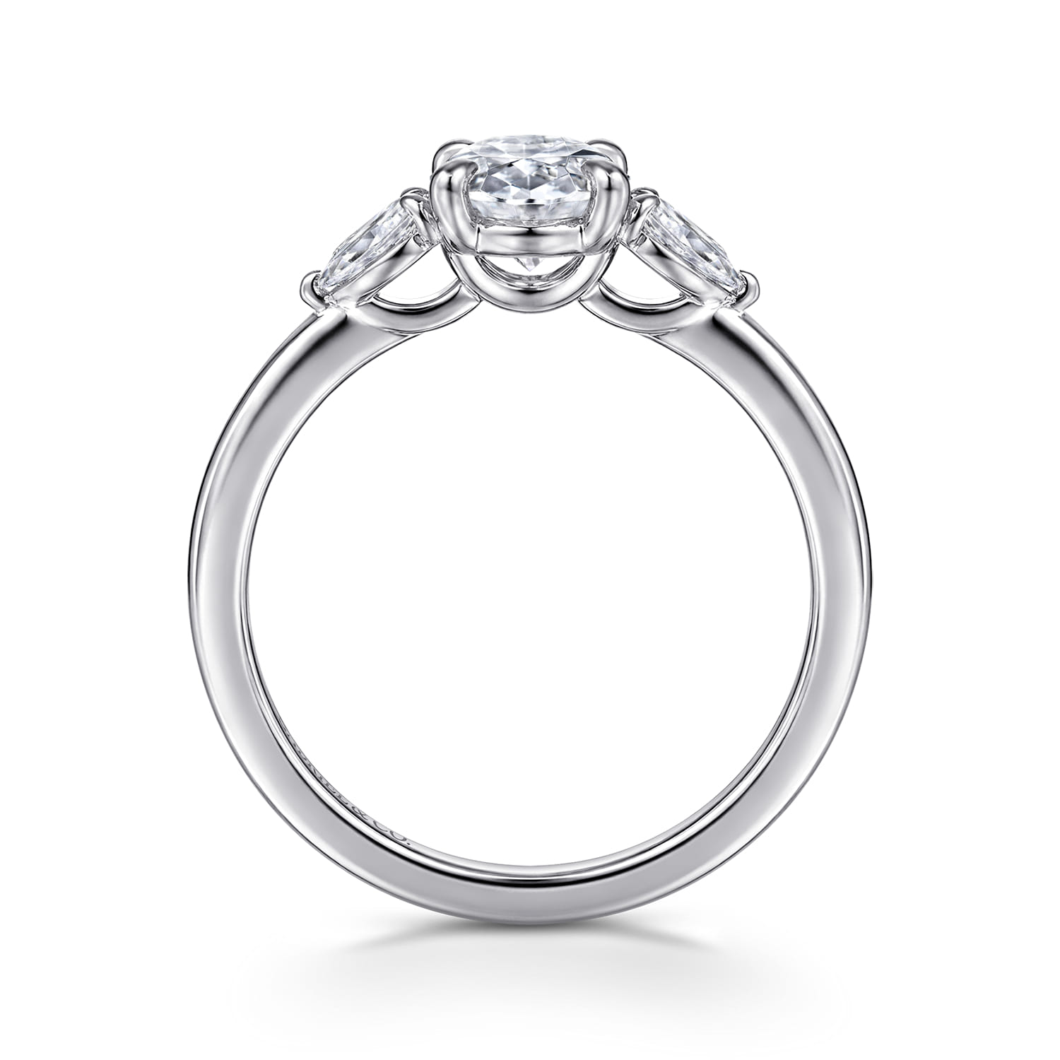 Adalia - 14K White Gold Oval Three Stone Diamond Engagement Ring - 0.3 ct - Shot 2