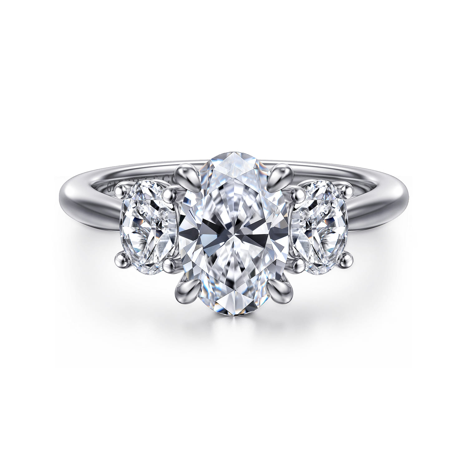 November - 14K White Gold Oval Three Stone Diamond Engagement Ring - 0.6 ct - Shot 1