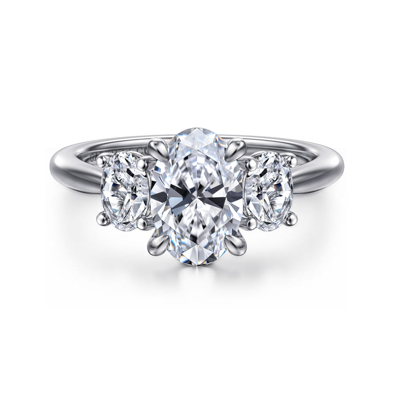 November - 14K White Gold Oval Three Stone Diamond Engagement Ring - 0.6 ct - Shot 1