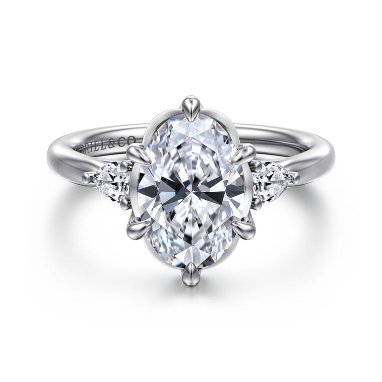 Blaise - 14K White Gold Oval Three Stone Diamond Engagement Ring - 0.24 ct - Shot 1