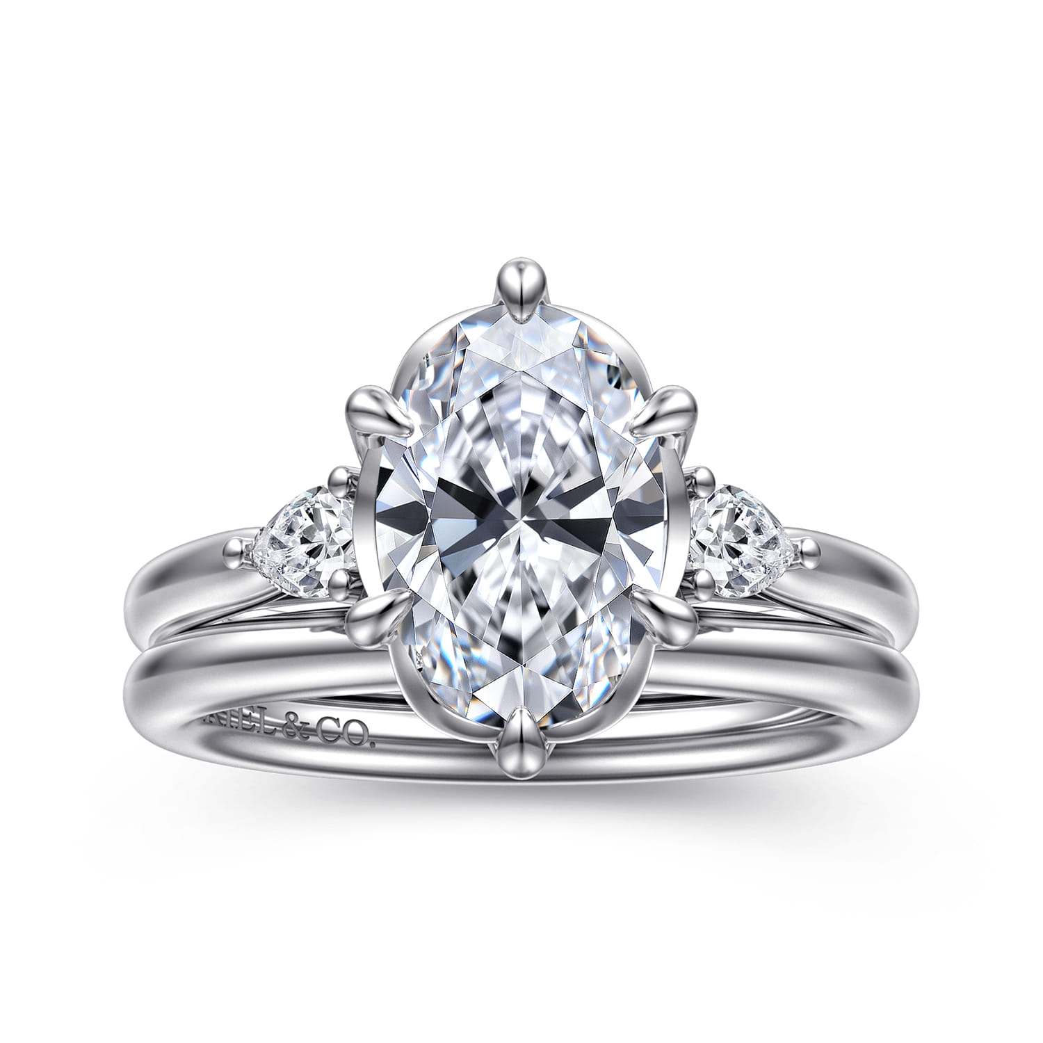 Blaise - 14K White Gold Oval Three Stone Diamond Engagement Ring - 0.24 ct - Shot 4