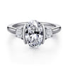 Colleen - 14K White Gold Half Bezel Oval Three Stone Diamond Engagement Ring - 0.3 ct