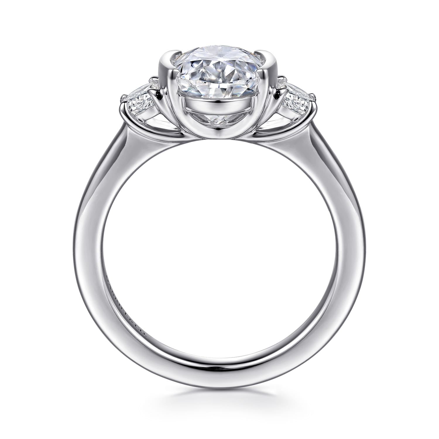 Colleen - 14K White Gold Half Bezel Oval Three Stone Diamond Engagement Ring - 0.3 ct - Shot 2