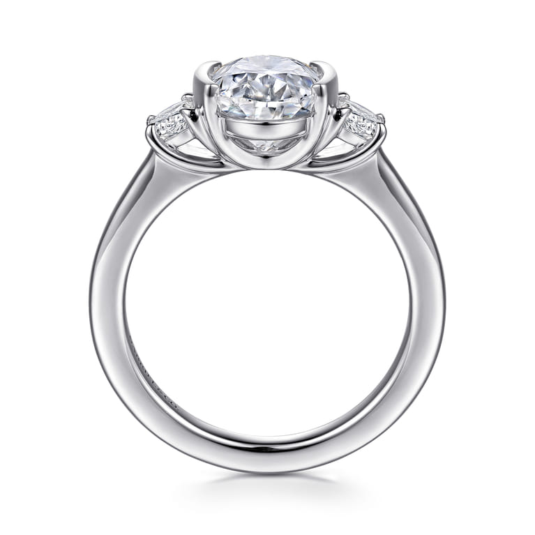 Colleen - 14K White Gold Half Bezel Oval Three Stone Diamond Engagement Ring - 0.3 ct - Shot 2