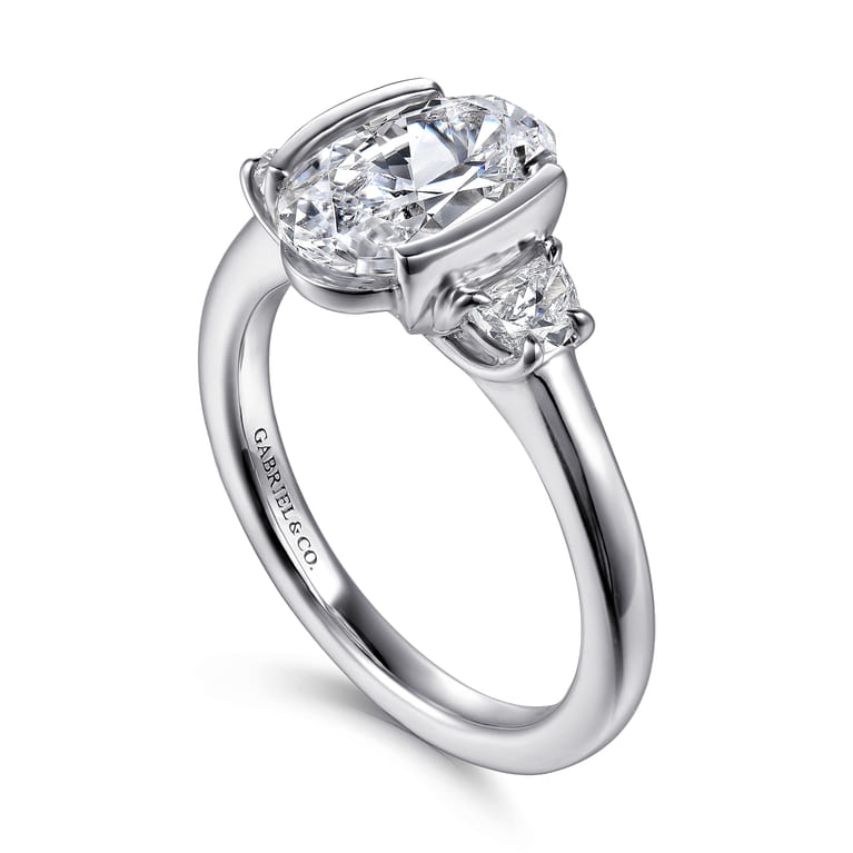 Colleen - 14K White Gold Half Bezel Oval Three Stone Diamond Engagement Ring - 0.3 ct - Shot 3