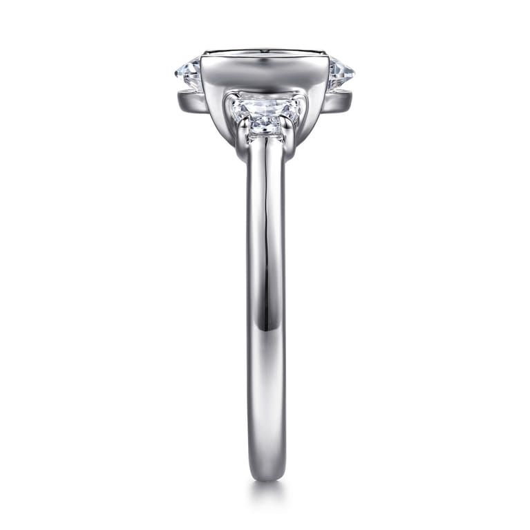 Colleen - 14K White Gold Half Bezel Oval Three Stone Diamond Engagement Ring - 0.3 ct - Shot 5
