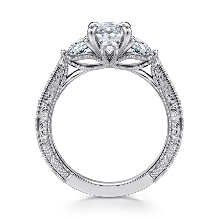 Dany - Vintage Inspired 14K White Gold Oval Three Stone Diamond Engagement Ring - 0.5 ct - Shot 2