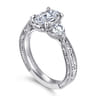 Dany - Vintage Inspired 14K White Gold Oval Three Stone Diamond Engagement Ring - 0.5 ct