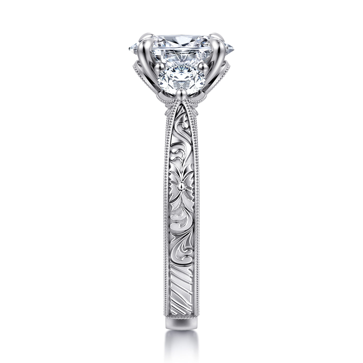 Dany - Vintage Inspired 14K White Gold Oval Three Stone Diamond Engagement Ring - 0.5 ct - Shot 4