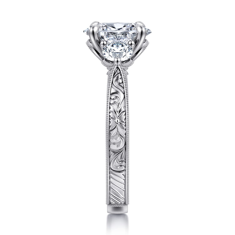 Dany - Vintage Inspired 14K White Gold Oval Three Stone Diamond Engagement Ring - 0.5 ct - Shot 4