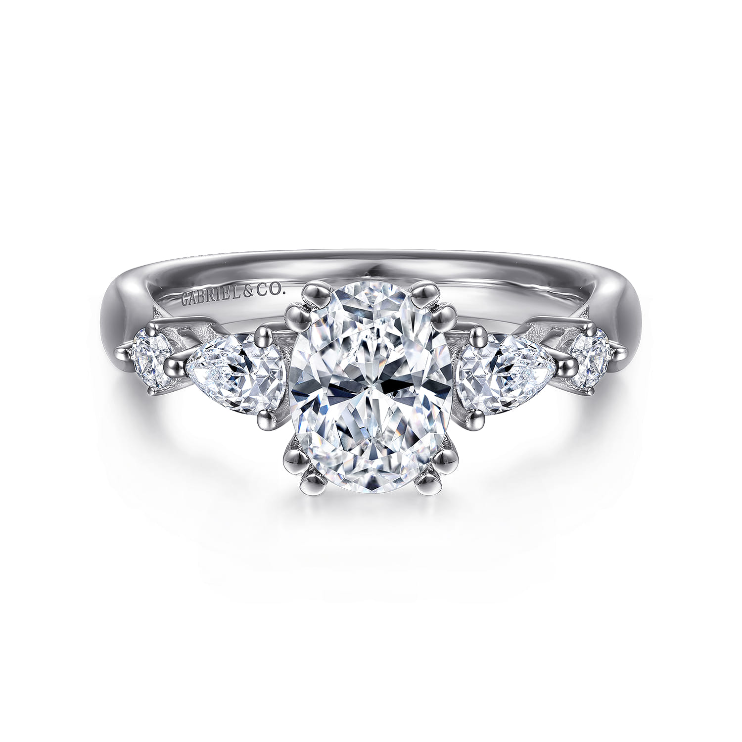 Carrie - 14K White Gold Oval Five Stone Diamond Engagement Ring - 0.47 ct - Shot 1