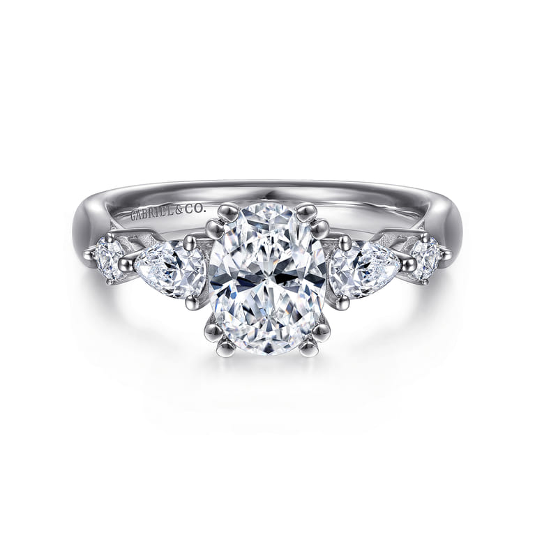 Carrie - 14K White Gold Oval Five Stone Diamond Engagement Ring - 0.47 ct - Shot 1