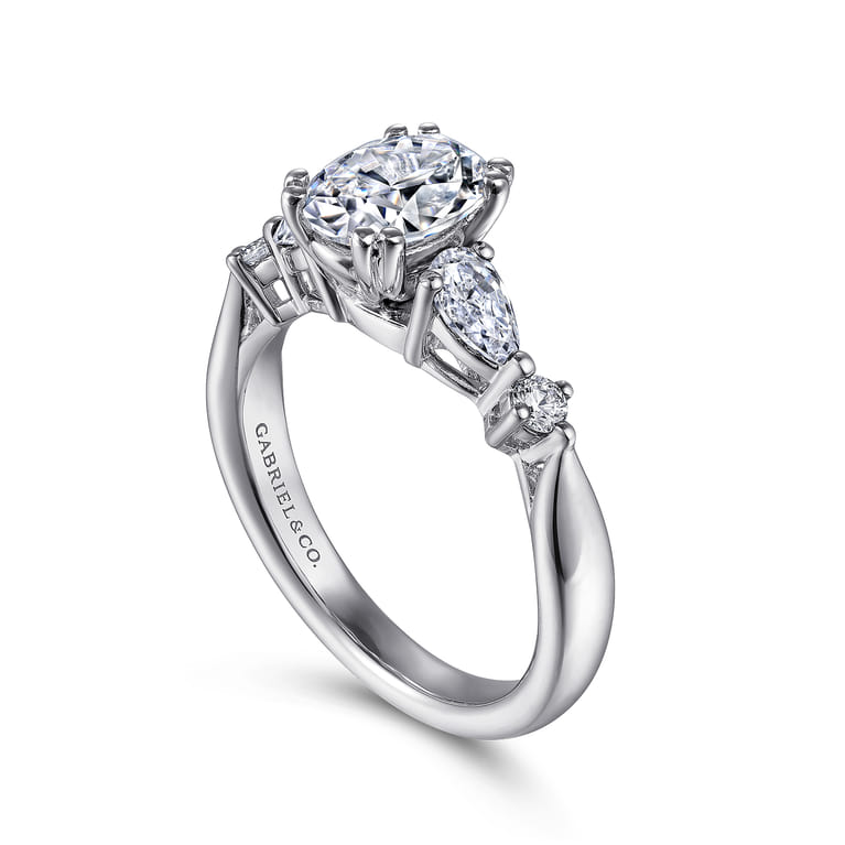 Carrie - 14K White Gold Oval Five Stone Diamond Engagement Ring - 0.47 ct - Shot 3