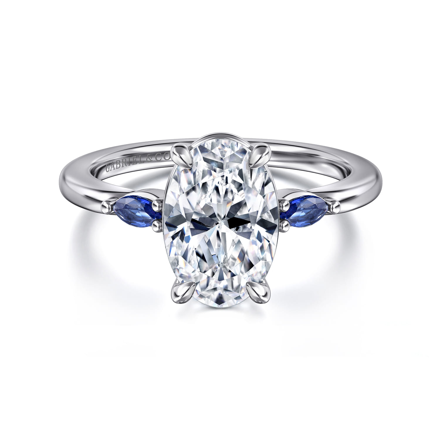 Dela - 14K White Gold Round Three Stone Diamond and Sapphire Engagement Ring - Shot 1
