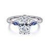 Dela - 14K White Gold Round Three Stone Diamond and Sapphire Engagement Ring