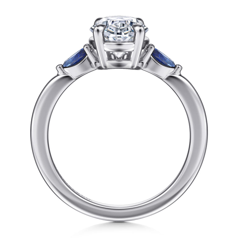 Dela - 14K White Gold Round Three Stone Diamond and Sapphire Engagement Ring - Shot 2