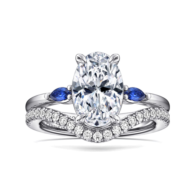 Dela - 14K White Gold Round Three Stone Diamond and Sapphire Engagement Ring - Shot 4