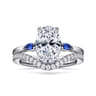 Dela - 14K White Gold Round Three Stone Diamond and Sapphire Engagement Ring